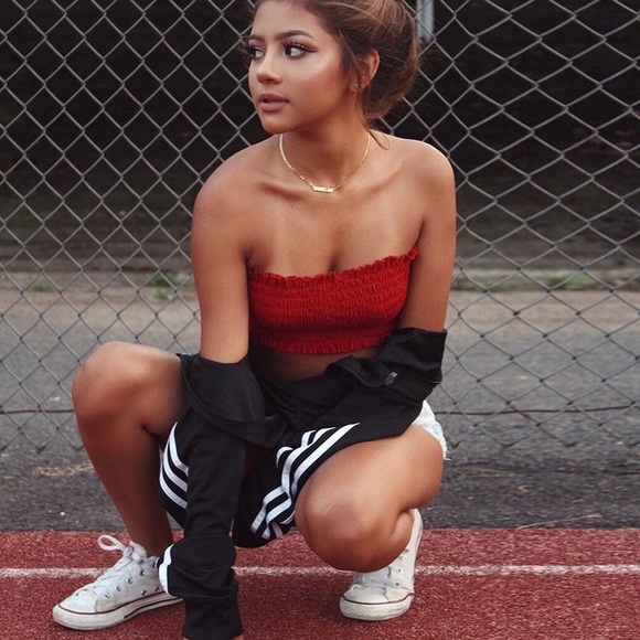 Red Smocked Tube Top - Picture 2 of 4